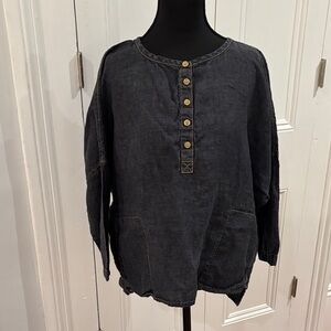 Eileen Fisher Black Button-Front Blouse